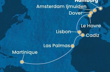 Nemecko, Holandsko, Veľká Británia, Francúzsko, Portugalsko, Španielsko, Martinik z Hamburgu na lodi Costa Favolosa