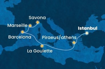 Turecko, Grécko, Tunisko, Španielsko, Francúzsko, Taliansko z Istanbulu na lodi Costa Fortuna