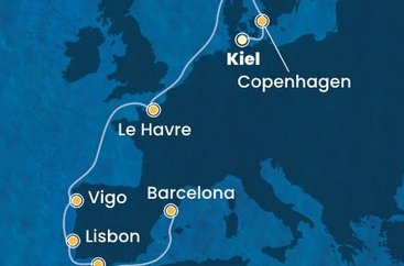 Nemecko, Dánsko, Francie, Španielsko, Portugalsko z Kielu na lodi Costa Diadema