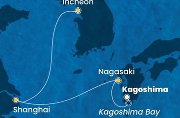 Japonsko, , Čína, Južná Kórea z Kagoshimi na lodi Costa Serena