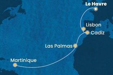 Francie, Portugalsko, Španielsko, Martinik z Le Havre na lodi Costa Favolosa