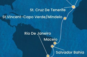 Portugalsko, Španielsko, Kapverdy, Brazília z Lisabonu na lodi Costa Diadema