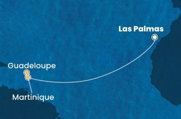 Španielsko, Martinik, Guadeloupe z Las Palmas na lodi Costa Favolosa