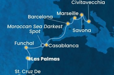 Španielsko, Portugalsko, , Maroko, Francúzsko, Taliansko z Las Palmas na lodi Costa Fortuna