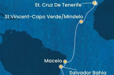 Španielsko, Kapverdy, Brazília z Las Palmas na lodi Costa Diadema