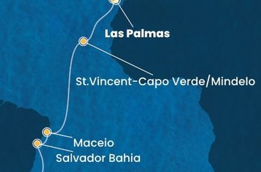 Španielsko, Kapverdy, Brazília z Las Palmas na lodi Costa Diadema