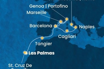 Španielsko, Maroko, Francúzsko, Taliansko z Las Palmas na lodi Costa Smeralda
