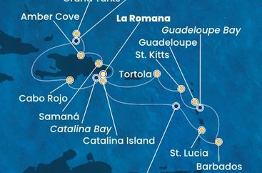 Dominikánska republika, Svätá Lucia, Barbados, Guadeloupe, Svätý Krištof a Nevis, Britské Panenské ostrovy, Veľká Británia z La Romany na lodi Costa Pacifica