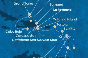 Dominikánska republika, Svätý Vincent a Grenadiny, Barbados, Guadeloupe, Svätý Krištof a Nevis, Britské Panenské ostrovy, Veľká Británia z La Romany na lodi Costa Pacifica