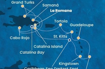 Dominikánska republika, Svätý Vincent a Grenadiny, Barbados, Guadeloupe, Svätý Krištof a Nevis, Britské Panenské ostrovy, Veľká Británia z La Romany na lodi Costa Pacifica