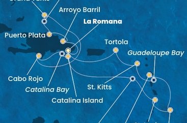 Dominikánska republika, Veľká Británia, , Svätá Lucia, Barbados, Guadeloupe, Svätý Krištof a Nevis, Britské Panenské ostrovy z La Romany na lodi Costa Fascinosa