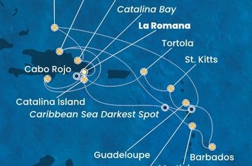 Dominikánska republika, , Veľká Británia, Martinik, Barbados, Guadeloupe, Svätý Krištof a Nevis, Britské Panenské ostrovy z La Romany na lodi Costa Fascinosa