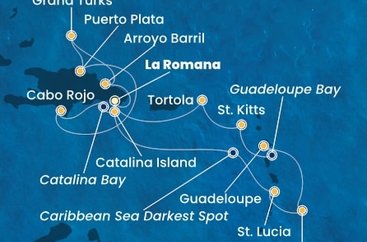 Dominikánska republika, Veľká Británia, , Svätá Lucia, Barbados, Guadeloupe, Svätý Krištof a Nevis, Britské Panenské ostrovy z La Romany na lodi Costa Fascinosa