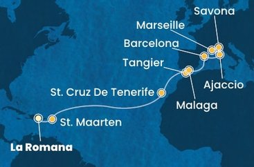 Dominikánska republika, Svatý Martin, Španielsko, Maroko, Francúzsko, Taliansko z La Romany na lodi Costa Fascinosa