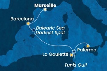 Francúzsko, Španielsko, Tunisko, Taliansko z Marseille na lodi Costa Smeralda