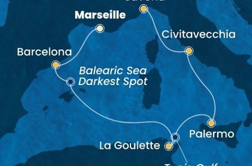Francúzsko, Španielsko, Tunisko, Taliansko z Marseille na lodi Costa Smeralda