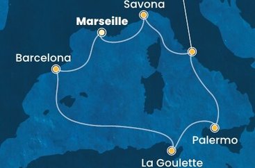 Francúzsko, Španielsko, Tunisko, Sicília, Taliansko z Marseille na lodi Costa Pacifica