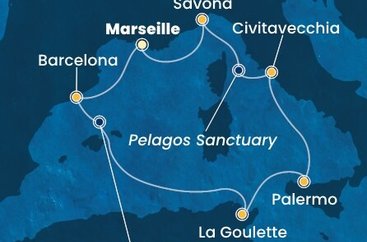 Francúzsko, Španielsko, Tunisko, Taliansko z Marseille na lodi Costa Toscana