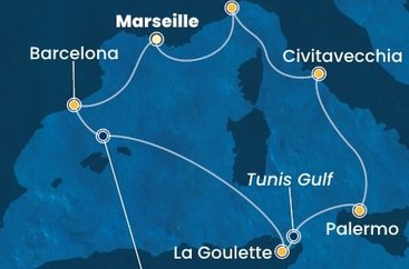 Francúzsko, Španielsko, Tunisko, Taliansko z Marseille na lodi Costa Smeralda
