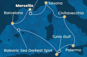 Francúzsko, Španielsko, Tunisko, Taliansko z Marseille na lodi Costa Smeralda