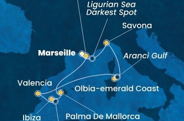 Francúzsko, , Taliansko, Španielsko z Marseille na lodi Costa Fascinosa