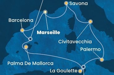 Francúzsko, Španielsko, Tunisko, Taliansko z Marseille na lodi Costa Toscana