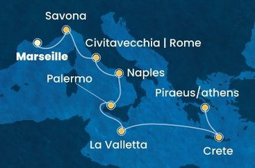 Francúzsko, Taliansko, Malta, Grécko z Marseille na lodi Costa Pacifica