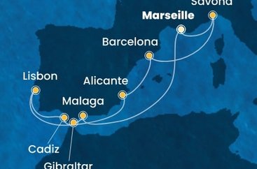 Francúzsko, Taliansko, Španielsko, Portugalsko, Gibraltár z Marseille na lodi Costa Diadema