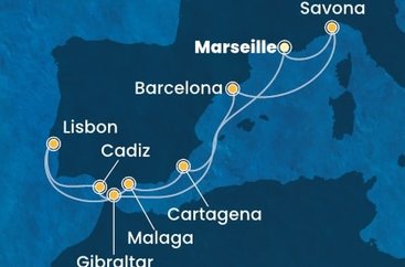 Francúzsko, Španielsko, Gibraltár, Portugalsko, Taliansko z Marseille na lodi Costa Favolosa