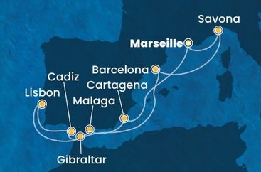 Francúzsko, Taliansko, Španielsko, Portugalsko, Gibraltár z Marseille na lodi Costa Diadema