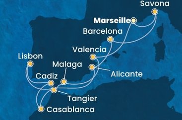 Francúzsko, Taliansko, Španielsko, Portugalsko, Maroko z Marseille na lodi Costa Serena
