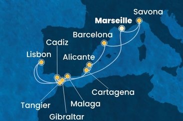 Francúzsko, Taliansko, Španielsko, Maroko, Gibraltár, Portugalsko z Marseille na lodi Costa Diadema