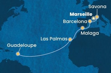 Francúzsko, Taliansko, Španielsko, Guadeloupe z Marseille na lodi Costa Fascinosa