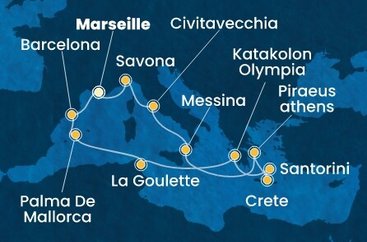 Francúzsko, Taliansko, Grécko, Tunisko, Španielsko z Marseille na lodi Costa Favolosa