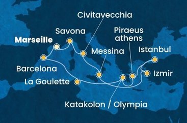 Francúzsko, Taliansko, Turecko, Grécko, Tunisko, Španielsko z Marseille na lodi Costa Favolosa