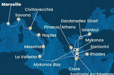 Francúzsko, Taliansko, Malta, Grécko, Turecko z Marseille na lodi Costa Pacifica