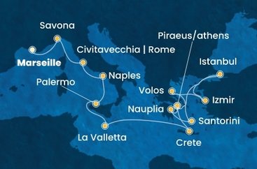 Francúzsko, Taliansko, Malta, Grécko, Turecko z Marseille na lodi Costa Pacifica