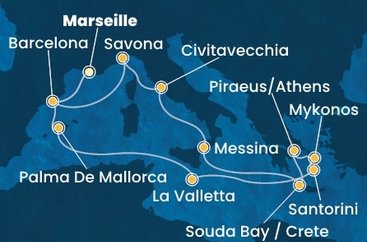 Francúzsko, Španielsko, Malta, Grécko, Taliansko z Marseille na lodi Costa Fascinosa