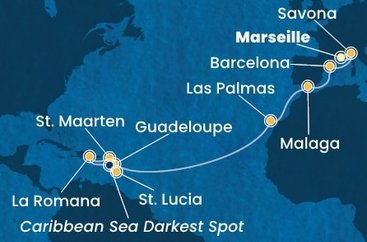 Francúzsko, Taliansko, Španielsko, Guadeloupe, Svatý Martin, Dominikánska republika, Svätá Lucia z Marseille na lodi Costa Fascinosa
