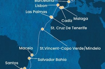 Francúzsko, Taliansko, Španielsko, Portugalsko, Kapverdy, Brazília z Marseille na lodi Costa Diadema