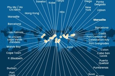 Francúzsko, Španielsko, Portugalsko, USA, , Panama, Kostarika, Guatemala, Mexiko, Samoa, Fiji, Tonga, Nový Zéland, Austrália, Papua Nová Guinea, Japonsko, Južná Kórea, Tchaj-wan, Čína, Vietnam, Singapur, Malajzia, Thajsko, Srí Lanka, Maledivy, Maurícius, Juhoafrická republika, Namíbia, Kapverdy z Marseille na lodi Costa Deliziosa