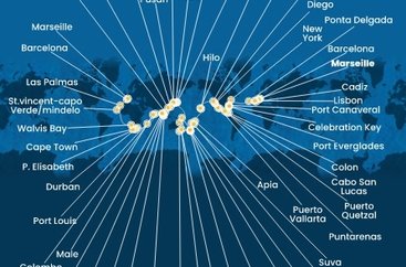 Francúzsko, Španielsko, Portugalsko, USA, Bahamy, Panama, Kostarika, Guatemala, Mexiko, Samoa, Fiji, Tonga, Nový Zéland, Austrália, Papua Nová Guinea, Japonsko, Južná Kórea, Tchaj-wan, Čína, Vietnam, Singapur, Malajzia, Thajsko, Srí Lanka, Maledivy, Maurícius, Juhoafrická republika, Namíbia, Kapverdy z Marseille na lodi Costa Deliziosa