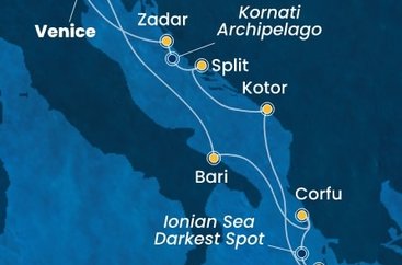 Taliansko, Grécko, Čierna Hora, Chorvátsko,  z Marghery na lodi Costa Deliziosa