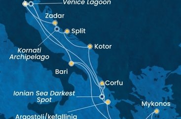 Taliansko, Grécko, Čierna Hora, Chorvátsko z Marghery na lodi Costa Deliziosa