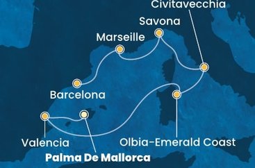 Španielsko, Taliansko, Francúzsko z Palmy de Mallorca na lodi Costa Pacifica
