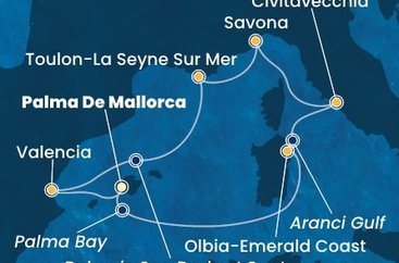 Španielsko, Taliansko, , Francúzsko z Palmy de Mallorca na lodi Costa Pacifica