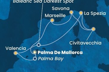 Malorka, Španielsko, Taliansko, Francúzsko z Palmy de Mallorca na lodi Costa Pacifica