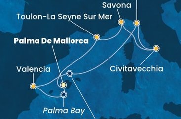 Malorka, Španielsko, Taliansko, Francúzsko z Palmy de Mallorca na lodi Costa Pacifica