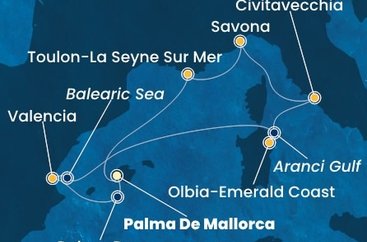 Španielsko, , Taliansko, Francúzsko z Palmy de Mallorca na lodi Costa Pacifica