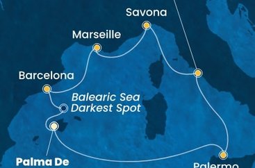 Španielsko, Taliansko, Francúzsko z Palmy de Mallorca na lodi Costa Toscana